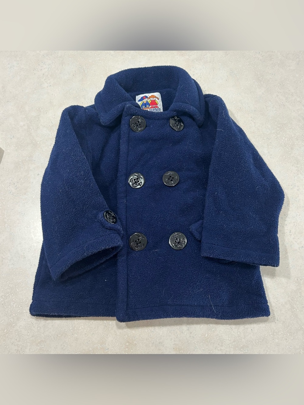 Kids Navy Double-Breasted Peacoat with Decorative Buttons
